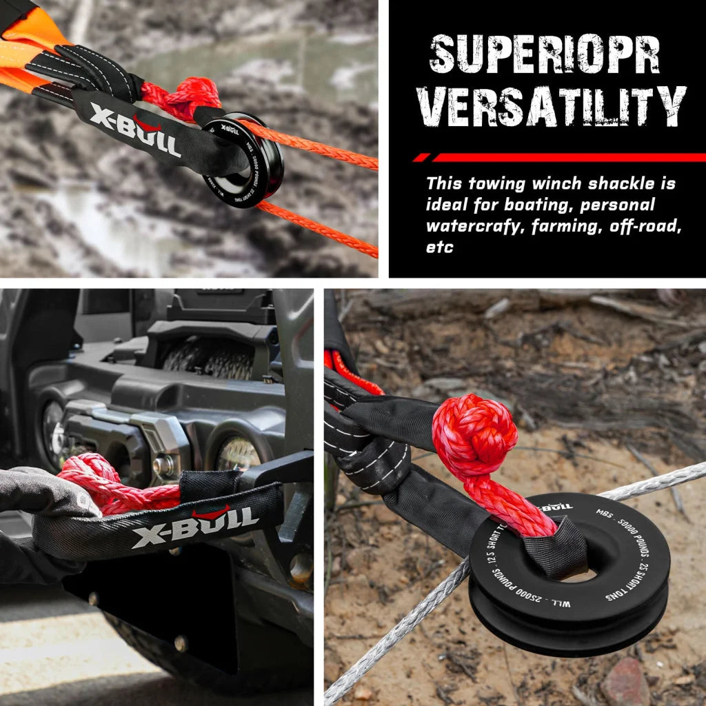 Recovery Ring Soft Shackle Kit Snatch Block Pulley Rope