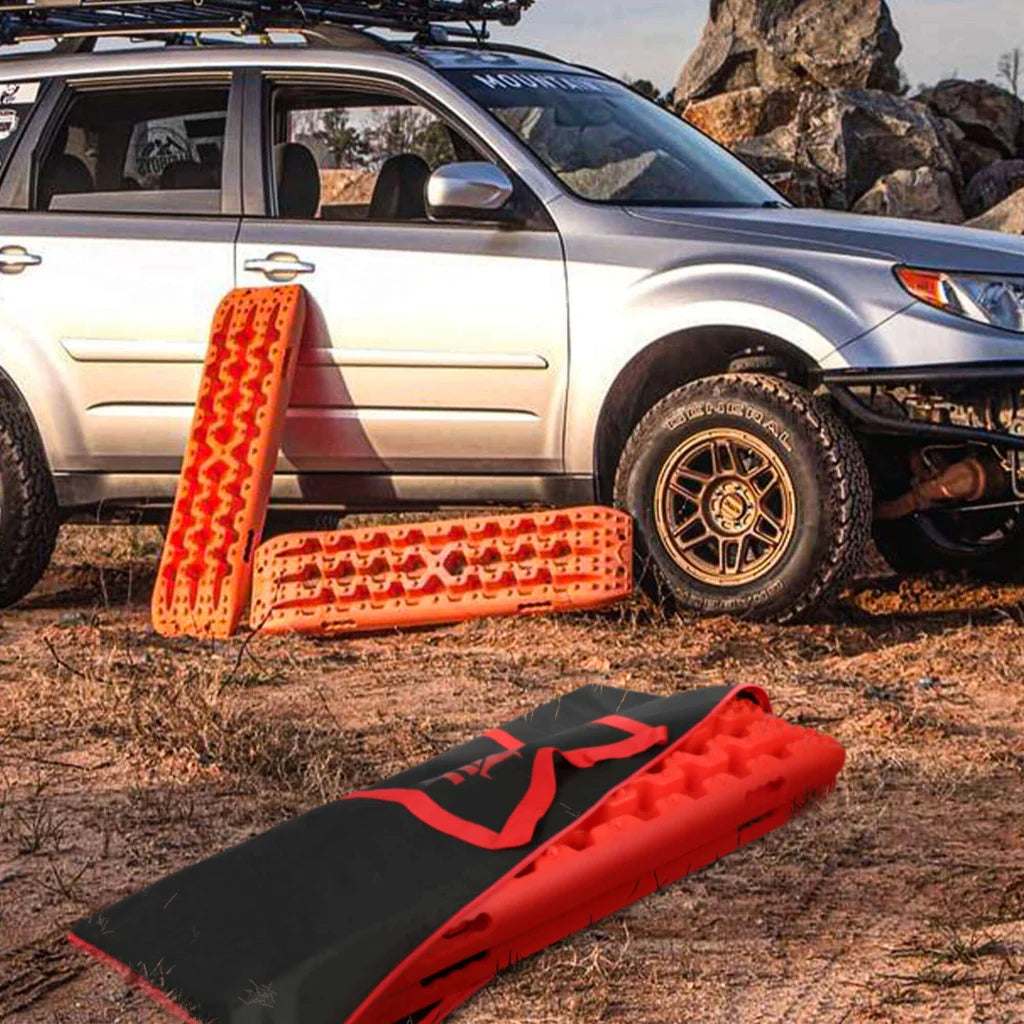 Black 4x4 recovery tracks carry with slim posts and mounting brackets