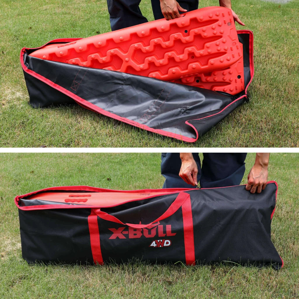 Black 4x4 recovery tracks carry with tiered shelves and metal supports
