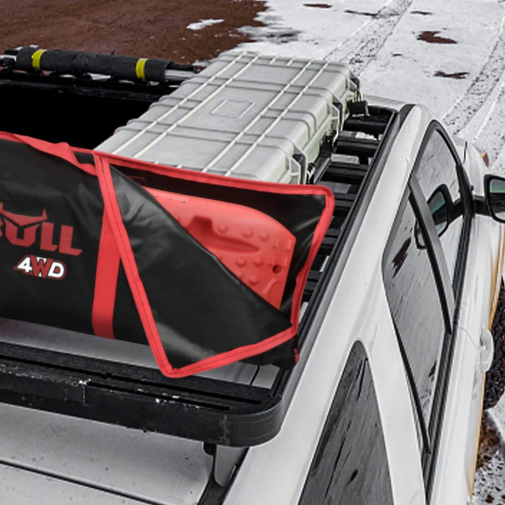 Black 4x4 recovery tracks carry with display shelves and upright posts