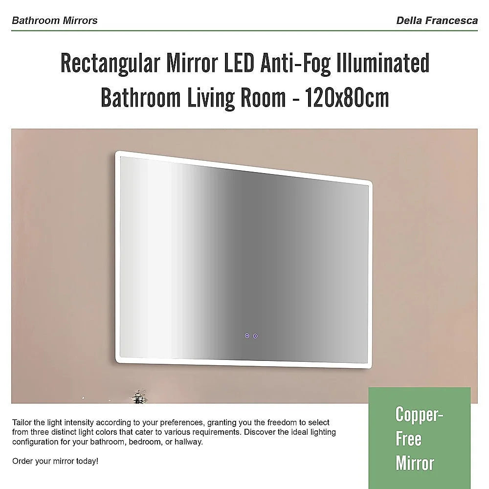 Rectangular Mirror LED Anti-Fog Illuminated Bathroom Living
