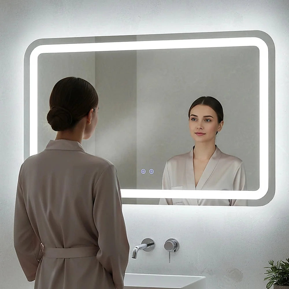 Rectangular Mirror LED Anti-Fog Illuminated Bathroom Living