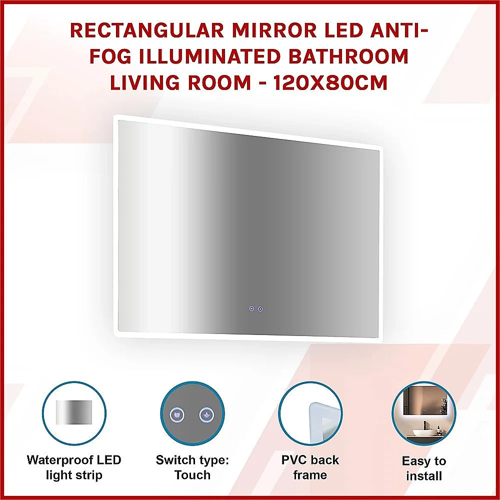 Rectangular Mirror LED Anti-Fog Illuminated Bathroom Living