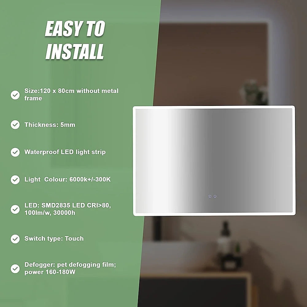 Rectangular Mirror LED Anti-Fog Illuminated Bathroom Living