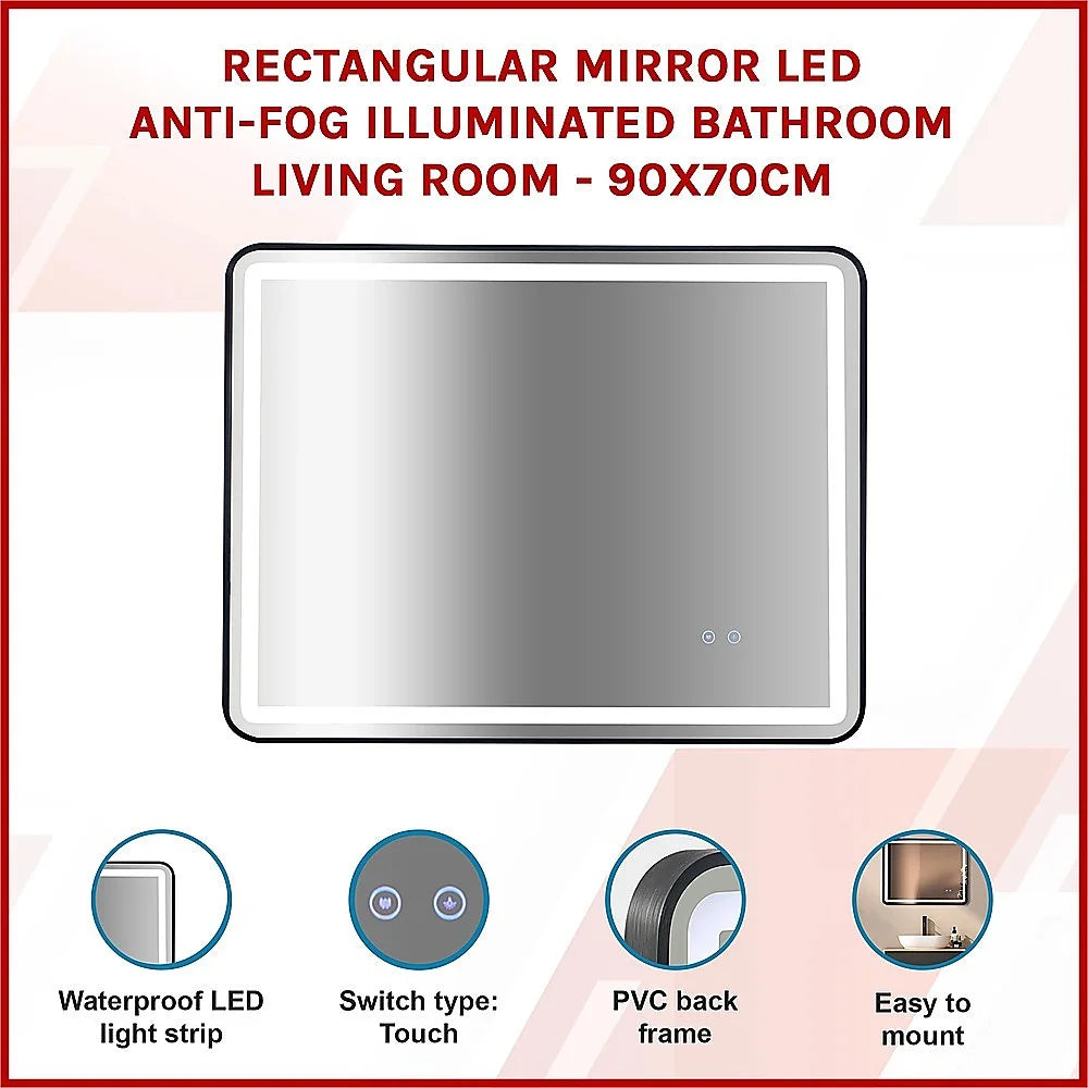 Rectangular Mirror LED Anti-Fog Illuminated Bathroom Living
