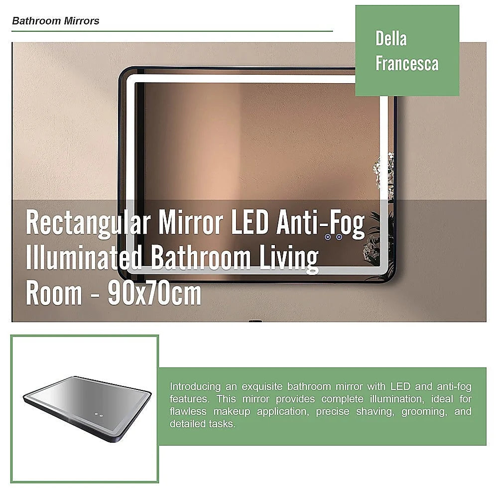 Rectangular Mirror LED Anti-Fog Illuminated Bathroom Living