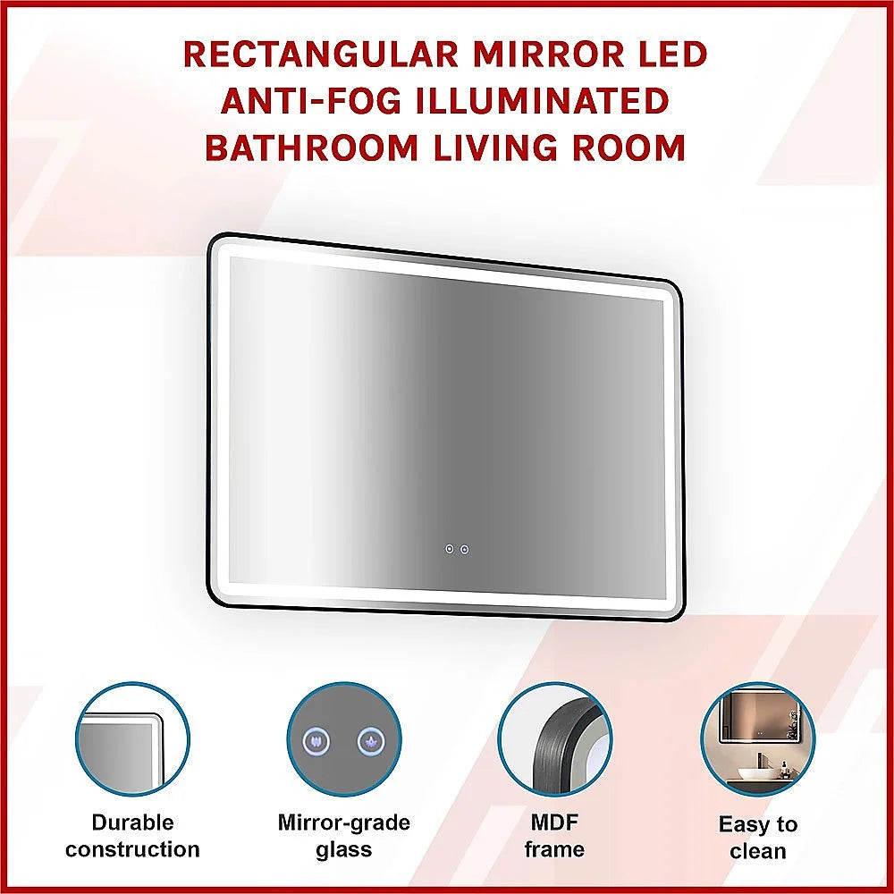Mirror with rectangular led anti fog illuminated