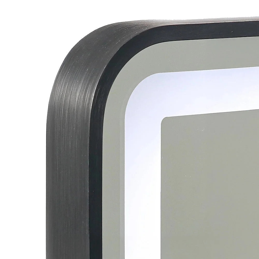 Rectangular mirror LED with storage context and item proportions
