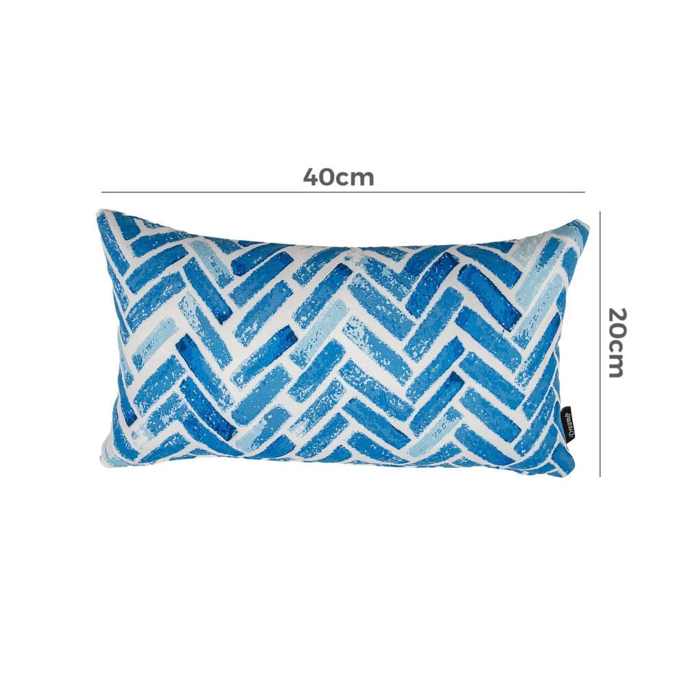Rectangular outdoor cushion with boxed accessories and matching pieces