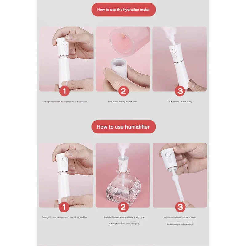 Red 2 in 1 Cool Mist Humidifier and Facial Moisturizer