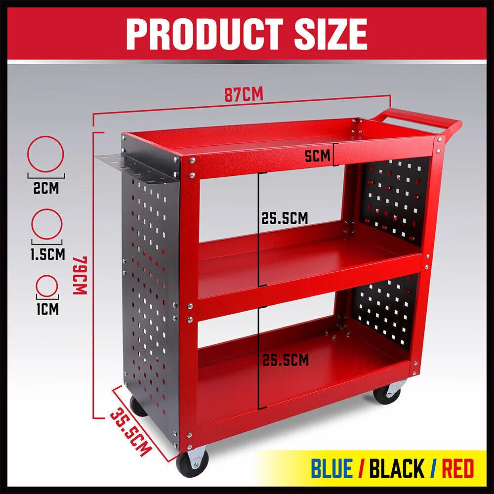 Red 3-Tier Tool Cart Trolley Toolbox Storage Workshop
