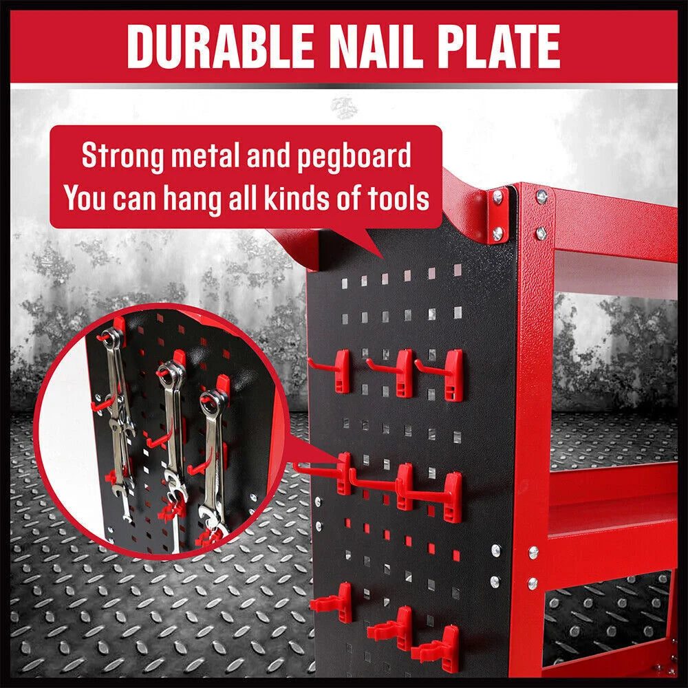 Red 3-Tier Tool Cart Trolley Toolbox Storage Workshop