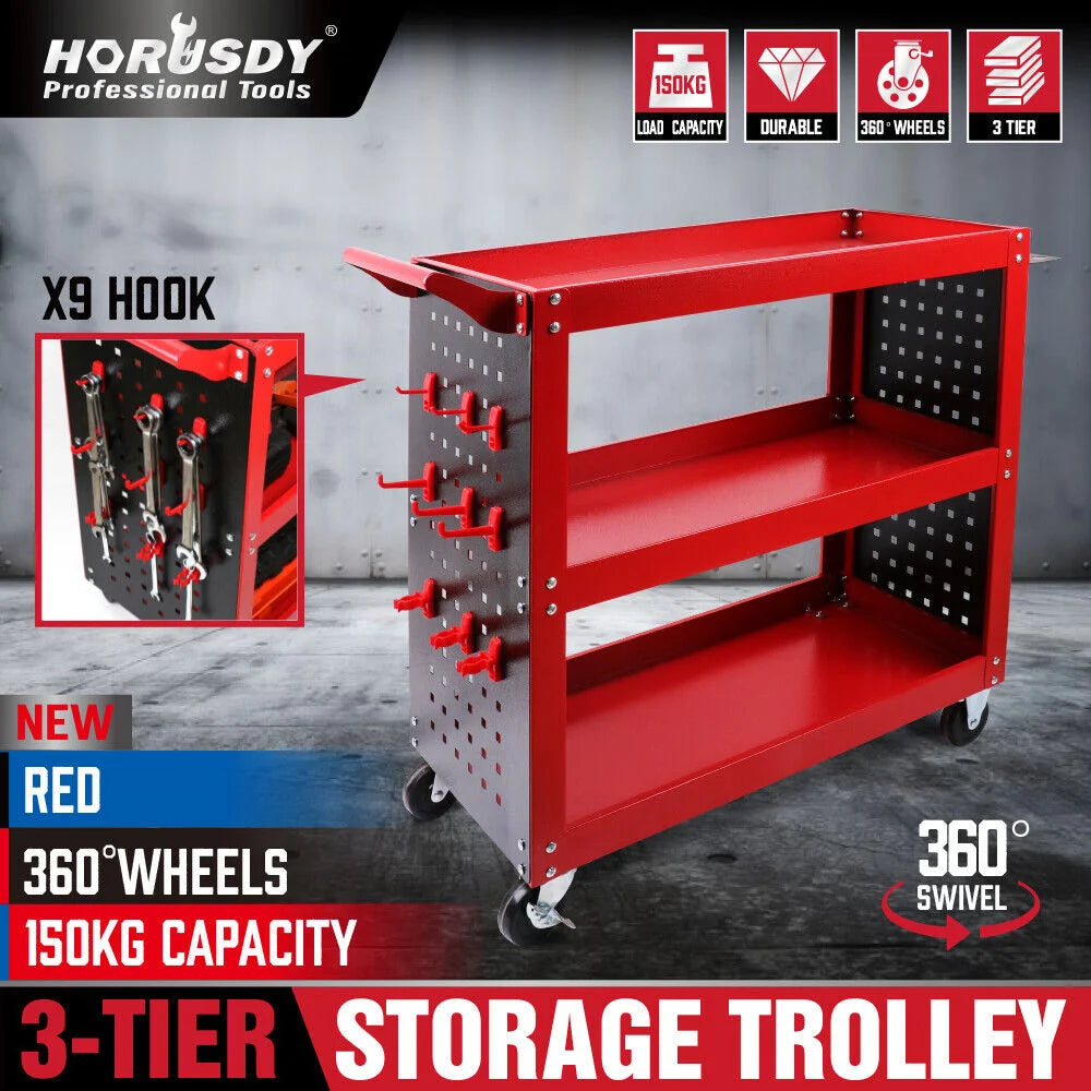Red 3-Tier Tool Cart Trolley Toolbox Storage Workshop