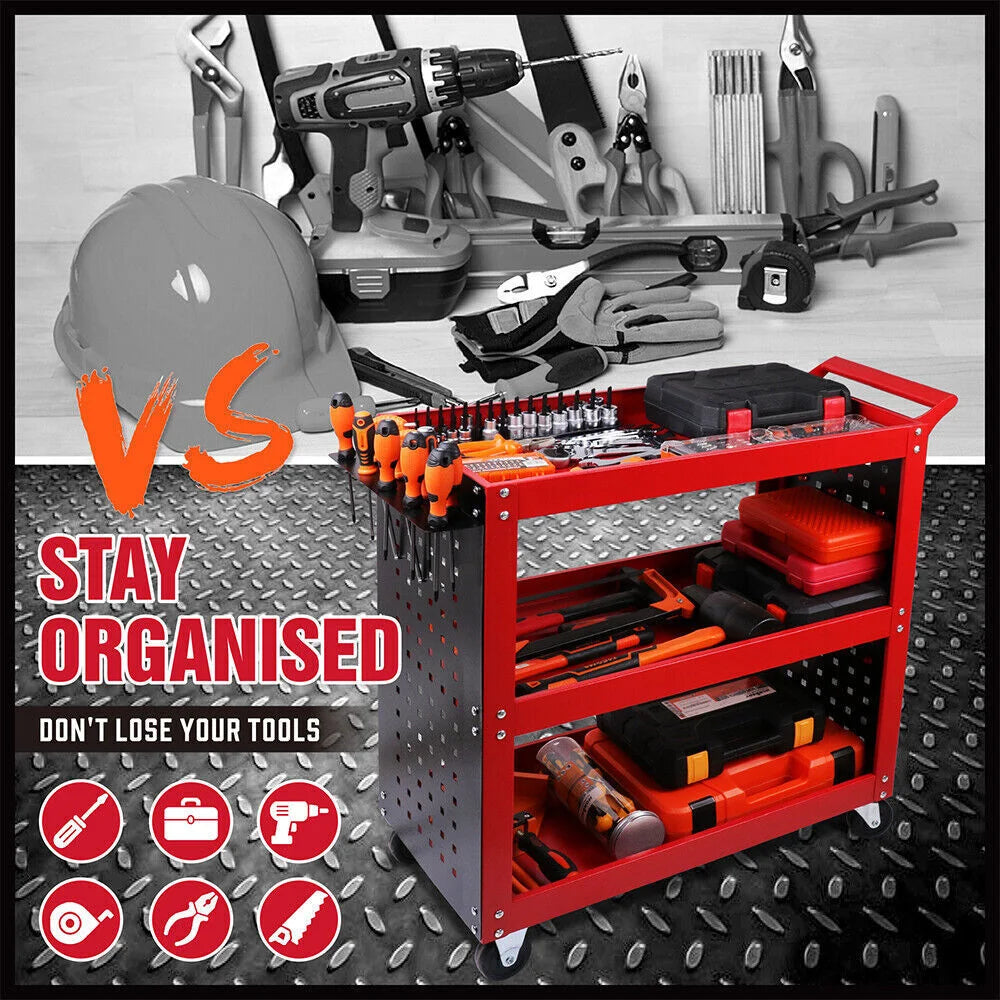 Red 3-Tier Tool Cart Trolley Toolbox Storage Workshop