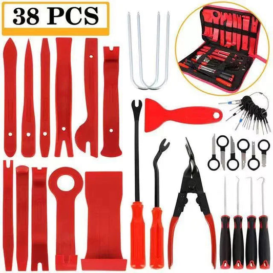 Red 38PCS Car Interior Trim Removal Tool Kit - Durable PP