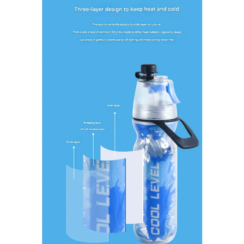 Red 500ML Insulated Sports Water Bottle with Cooling Mist