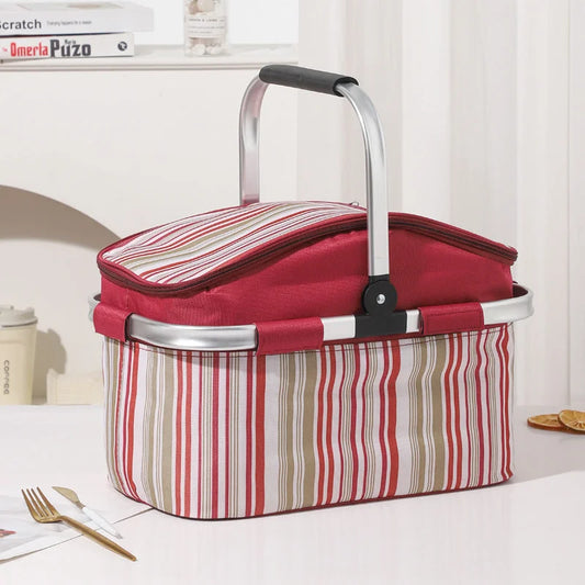 Red and Colored Stripes Large 27L Foldable Insulated Picnic