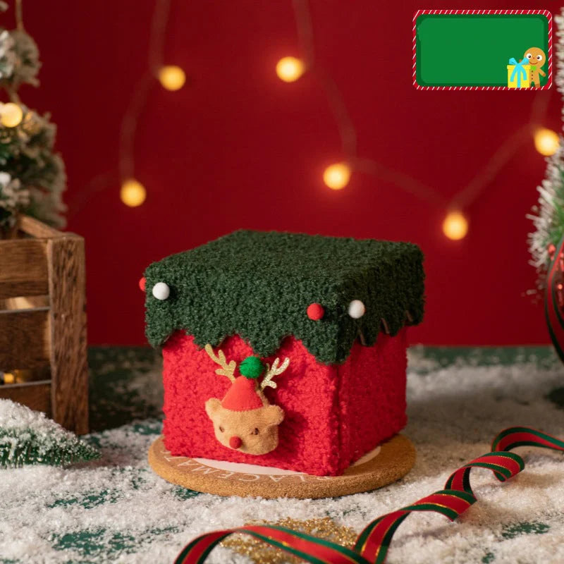 Red and Green Luxe Plush Christmas Gift Box - Decorative