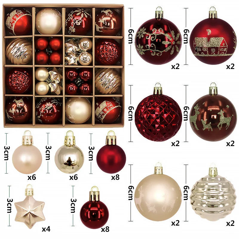 Red and white 44-Piece Assorted Christmas Baubles Set