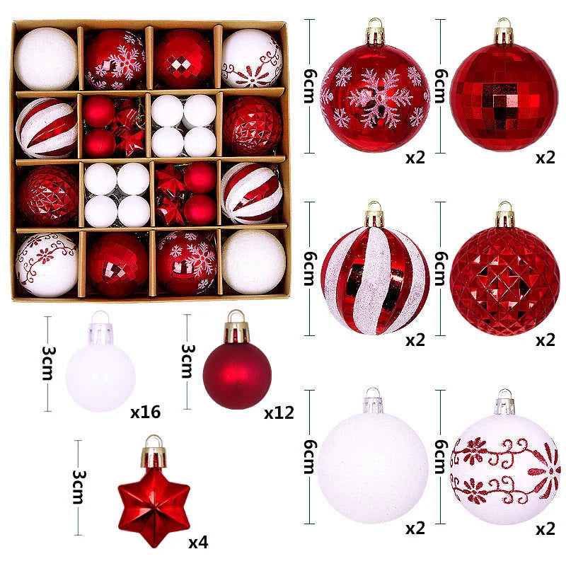 Red and white 44-Piece Assorted Christmas Baubles Set