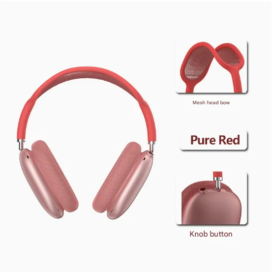 Red Bluetooth Over-Ear Headphones - Mesh Headband Wireless