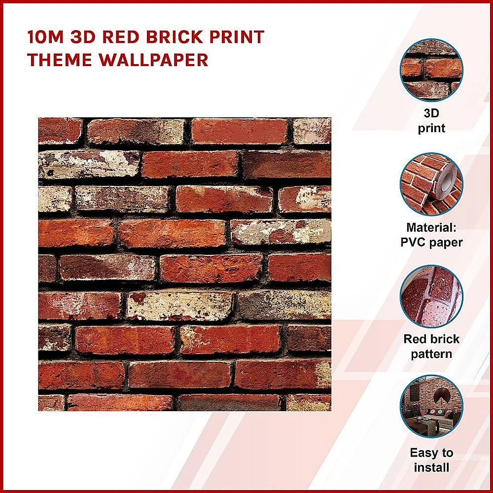 Red Brick Print Theme Wallpaper 10M 3D - Fitness Accessories