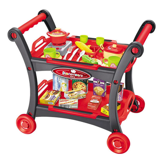 Red Children’s Pretend Play Kitchen Cart Set with Toys