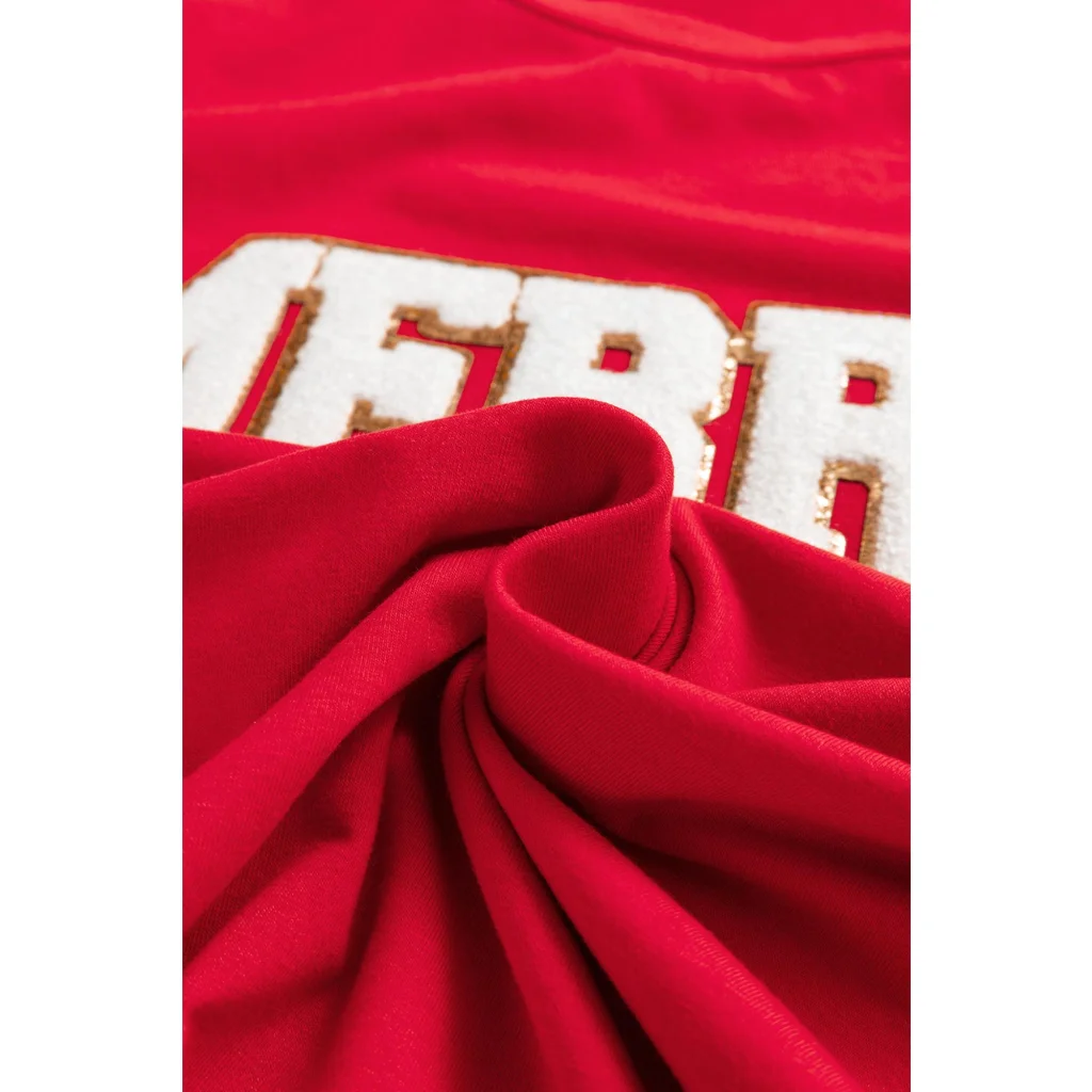 Red Christmas MERRY Graphic Cuffed Sleeve T Shirt - M