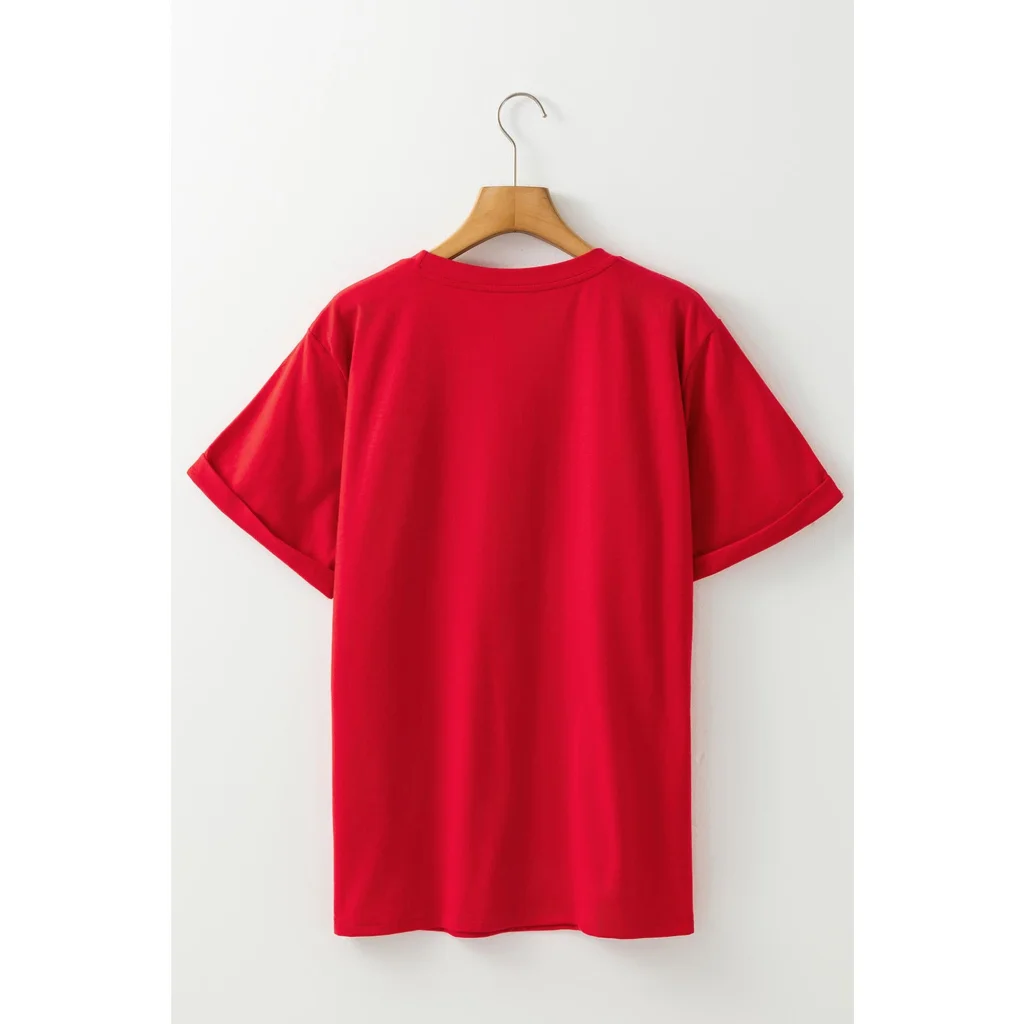Red Christmas MERRY Graphic Cuffed Sleeve T Shirt - S