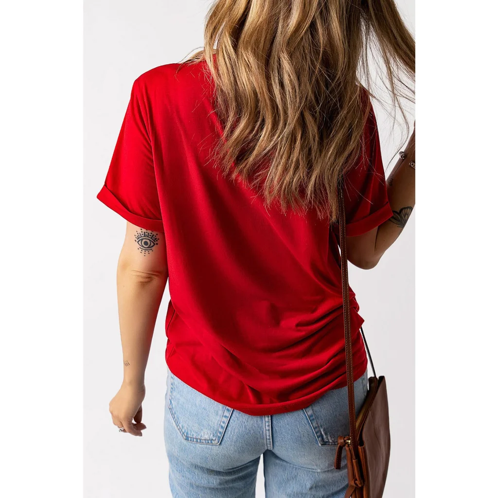 Red Christmas MERRY Graphic Cuffed Sleeve T Shirt - S