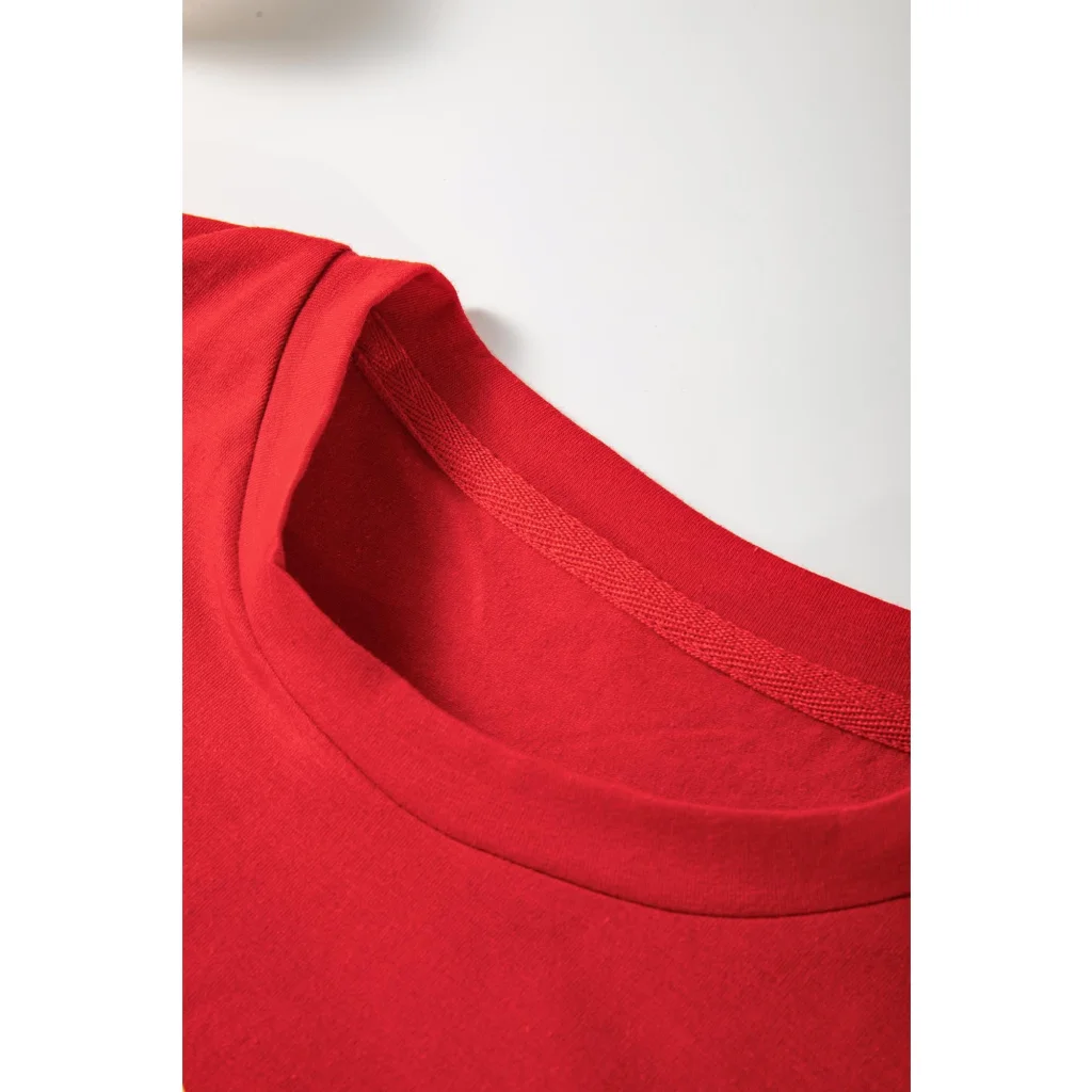 Red Christmas Tree Snowman Printed Crewneck T Shirt - M