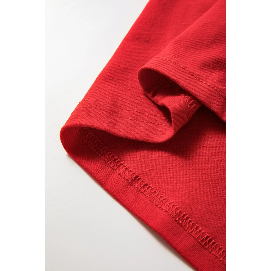 Red Christmas Tree Snowman Printed Crewneck T Shirt - M