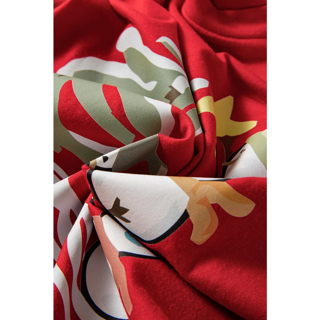 Red Christmas Tree Snowman Printed Crewneck T Shirt - S