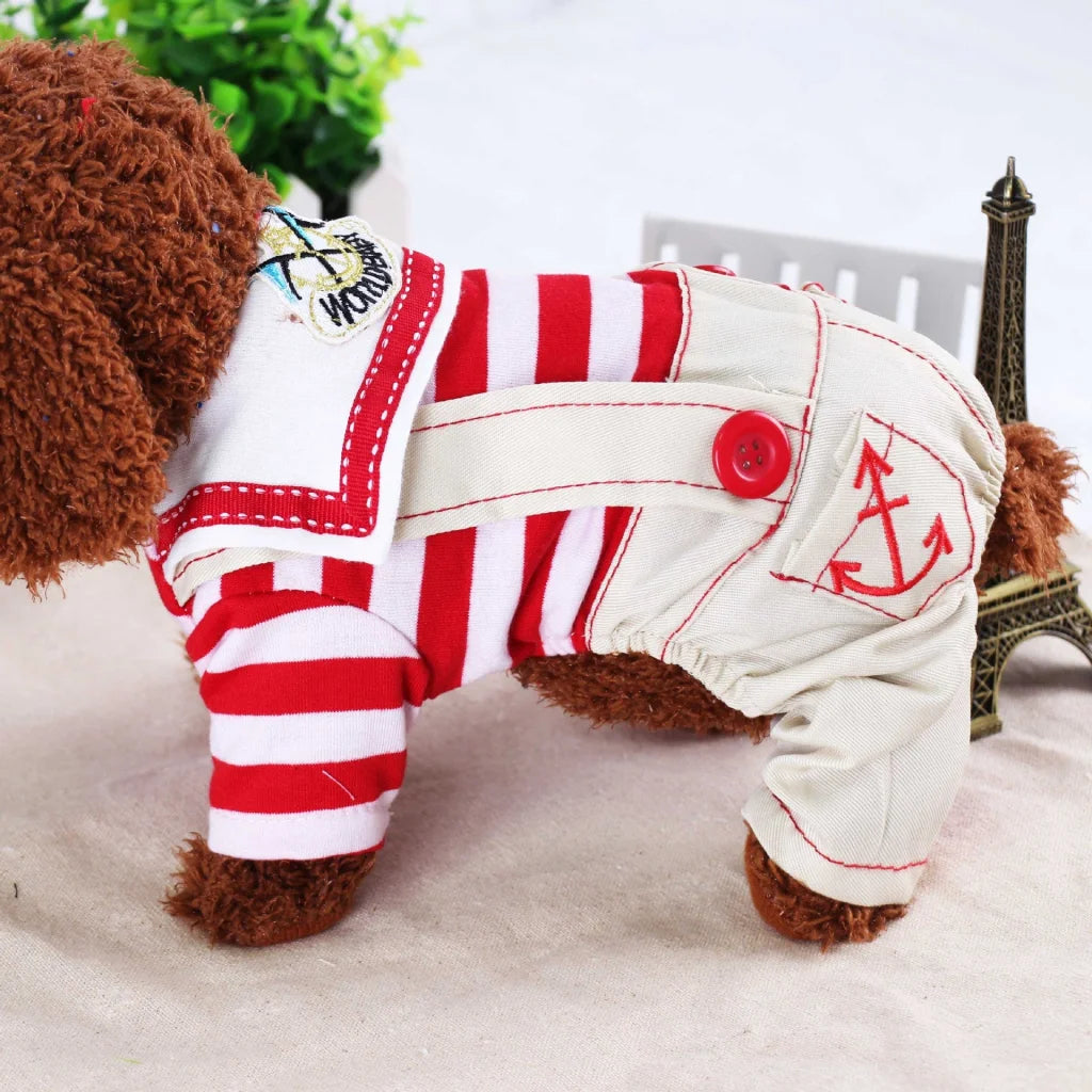 Red Cute Sailor Dog Outfit - Striped Shirt & Anchor