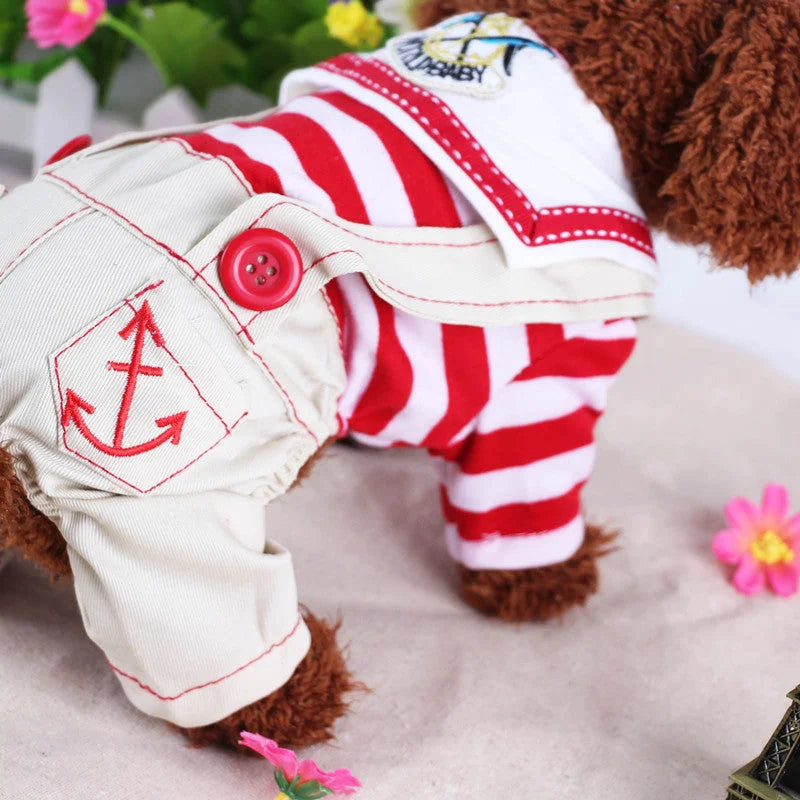 Red Cute Sailor Dog Outfit - Striped Shirt & Anchor