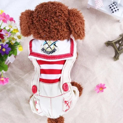 Red Cute Sailor Dog Outfit - Striped Shirt & Anchor