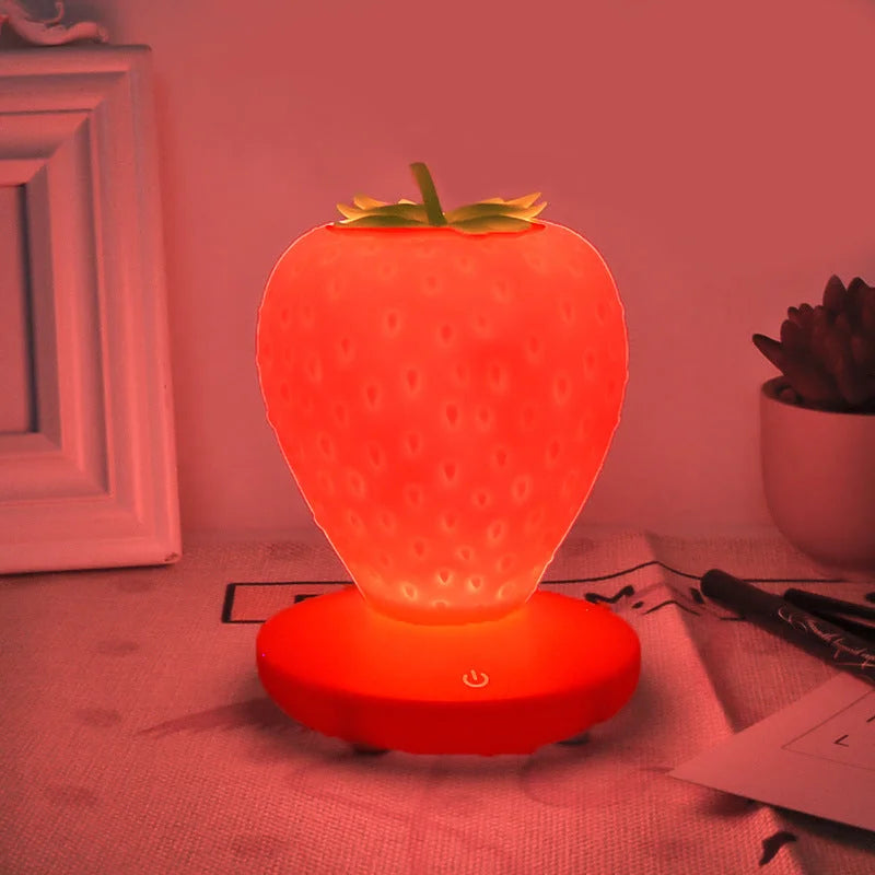 Red Cute Silicone Strawberry Night Light - USB Rechargeable