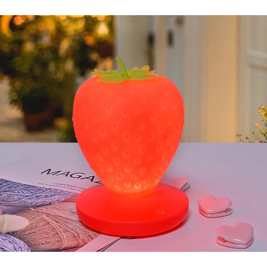 Red Cute Silicone Strawberry Night Light - USB Rechargeable