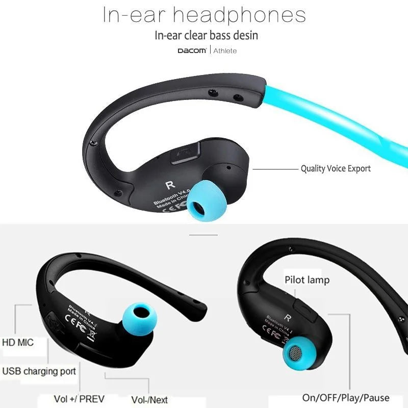Red Dacom Athlete Bluetooth Earphones With Mic - Sport Running Stereo-1915196589887066120
