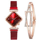 Red Diamond Dial Quartz Watch & Bracelet Set for Women