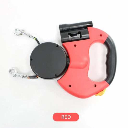 Red Dual Retractable Dog Leash | 2-in-1 Automatic Pet Leash