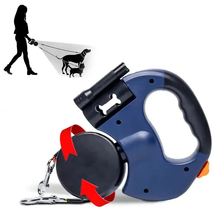 Red Dual Retractable Dog Leash | 2-in-1 Automatic Pet Leash
