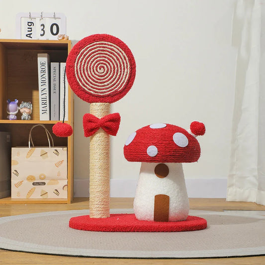 Red Durable Mushroom Cat Scratching Post - Anti-Slip
