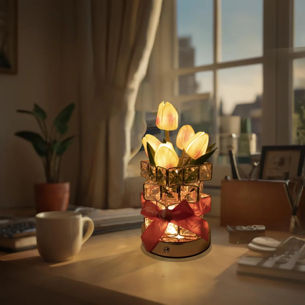 Red Elegant Crystal Tulip LED Night Light - Rechargeable