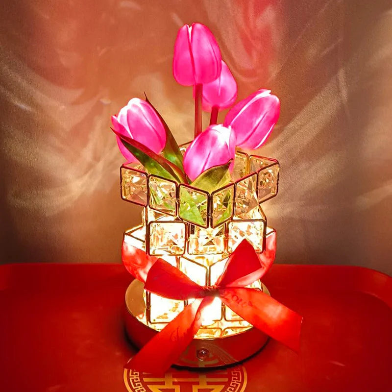 Red Elegant Crystal Tulip LED Night Light