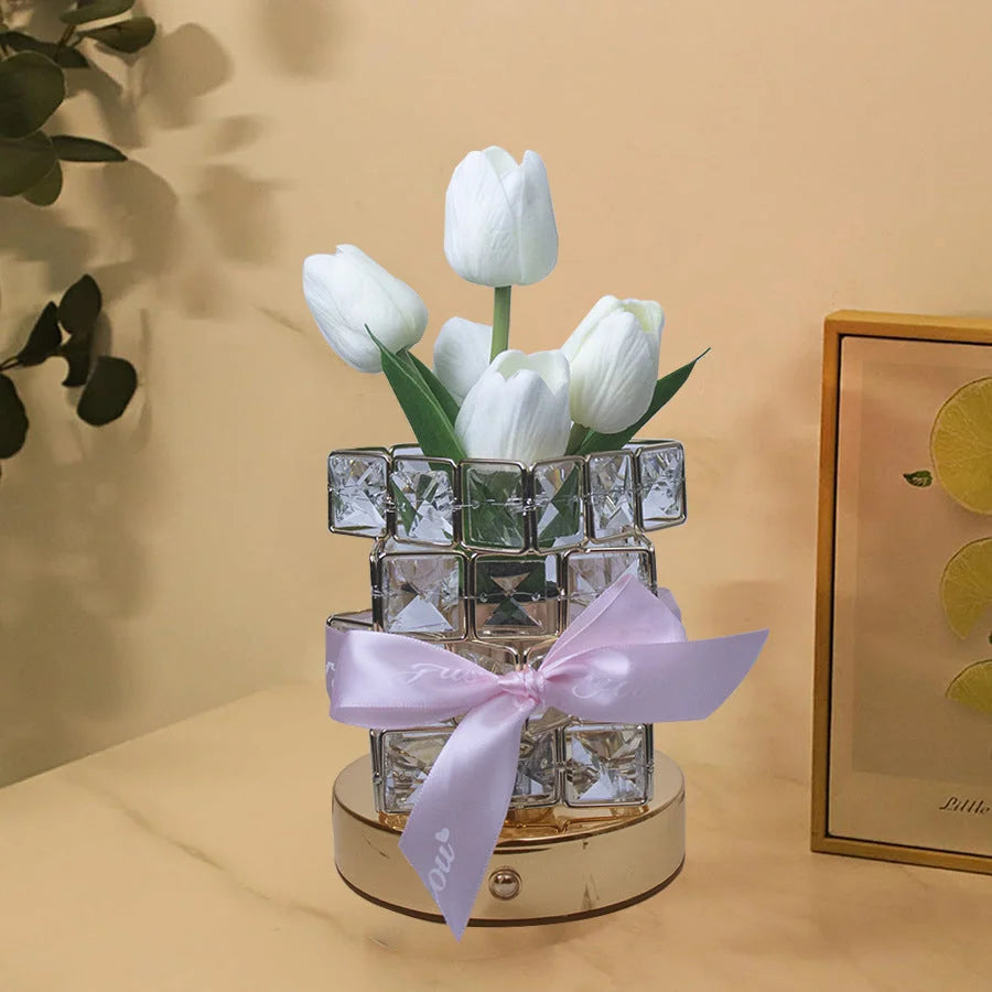 Red Elegant Crystal Tulip LED Night Light - Rechargeable