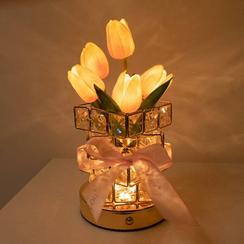 Red Elegant Crystal Tulip LED Night Light - Rechargeable