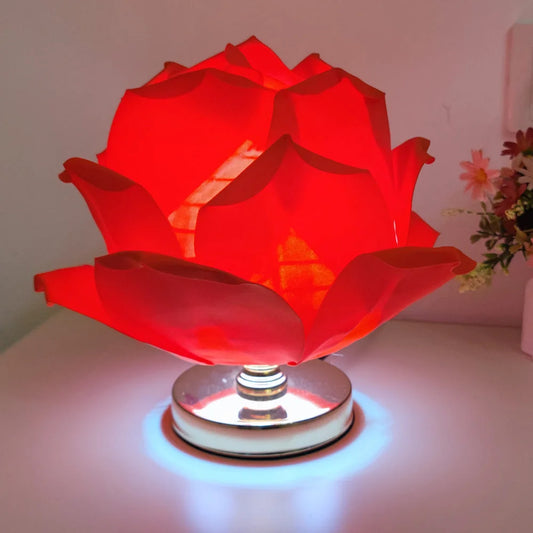 Red Elegant Lotus Flower Table Lamp - Decorative Bedside