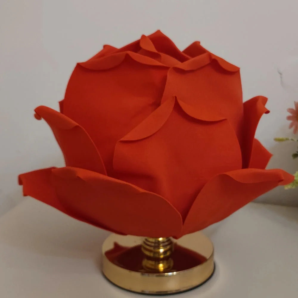 Red Elegant Lotus Flower Table Lamp - Decorative Bedside