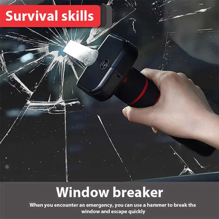 Red Emergency Car Window Breaker Tool with LED Flashlight